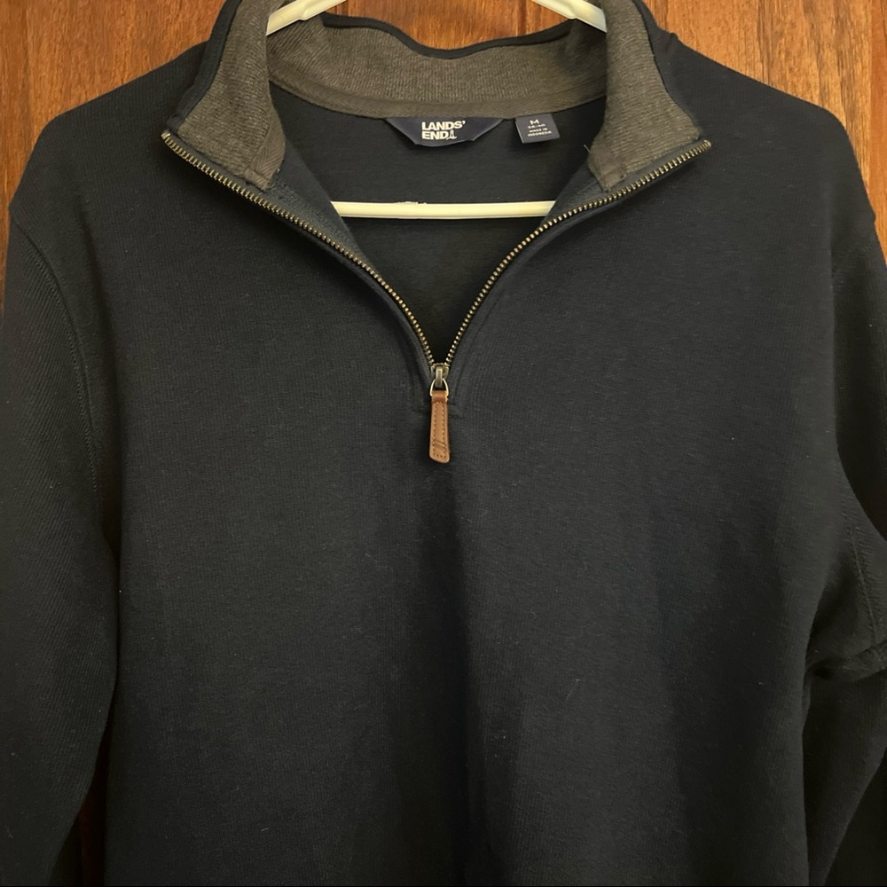 Lands' End Men's 1/4 Zip Pullover Cotton/Polyester size M 38-40 Blue Navy soft